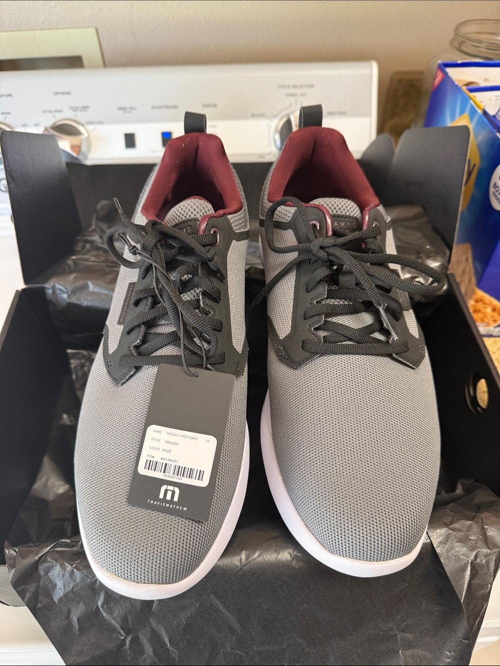 Travis Mathew Gray and Black Lace-Up Golf Sneakers with Maroon Lining